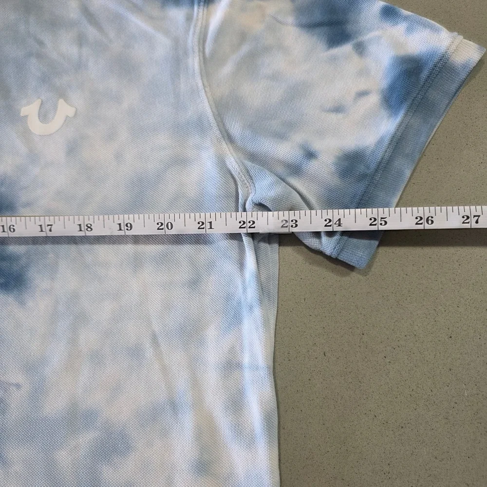 True Religion Mens Blue Tie Dye World Tour Logo Polo Shirt Size Large